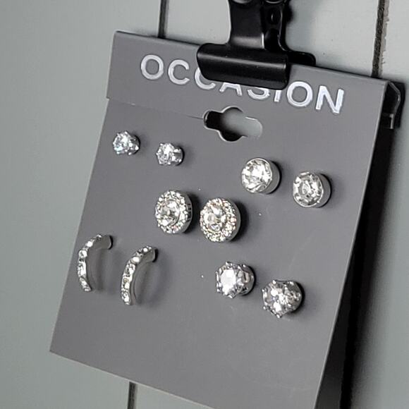 Occasion 8-Pair Rhinestone Earrings Set Studs Hoops Silver Tone Kohl’s New - Picture 11 of 12